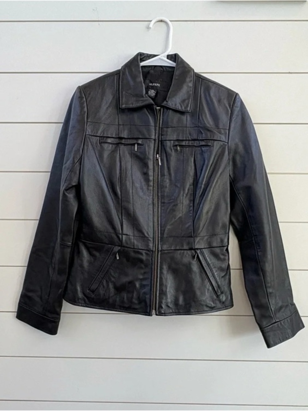 Alfani Black Leather Zip-Up Moto Jacket